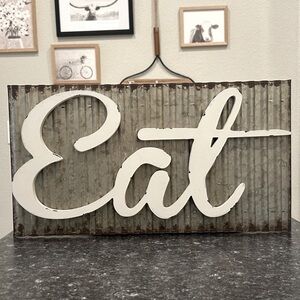 New! Rustic Corrugated Metal “Eat” Sign Wall Hanging Decor